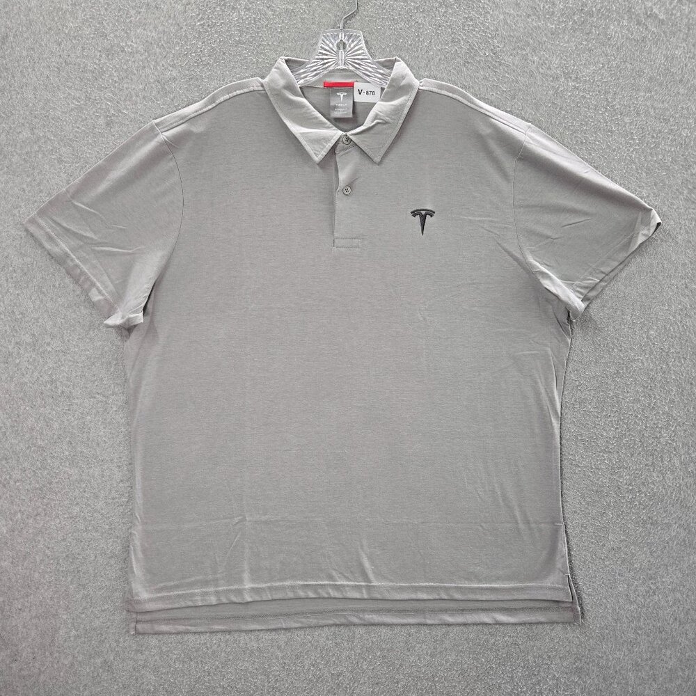 Tesla Men Shirt 2XL Gray Logo Embroidered‎ Short Sleeve